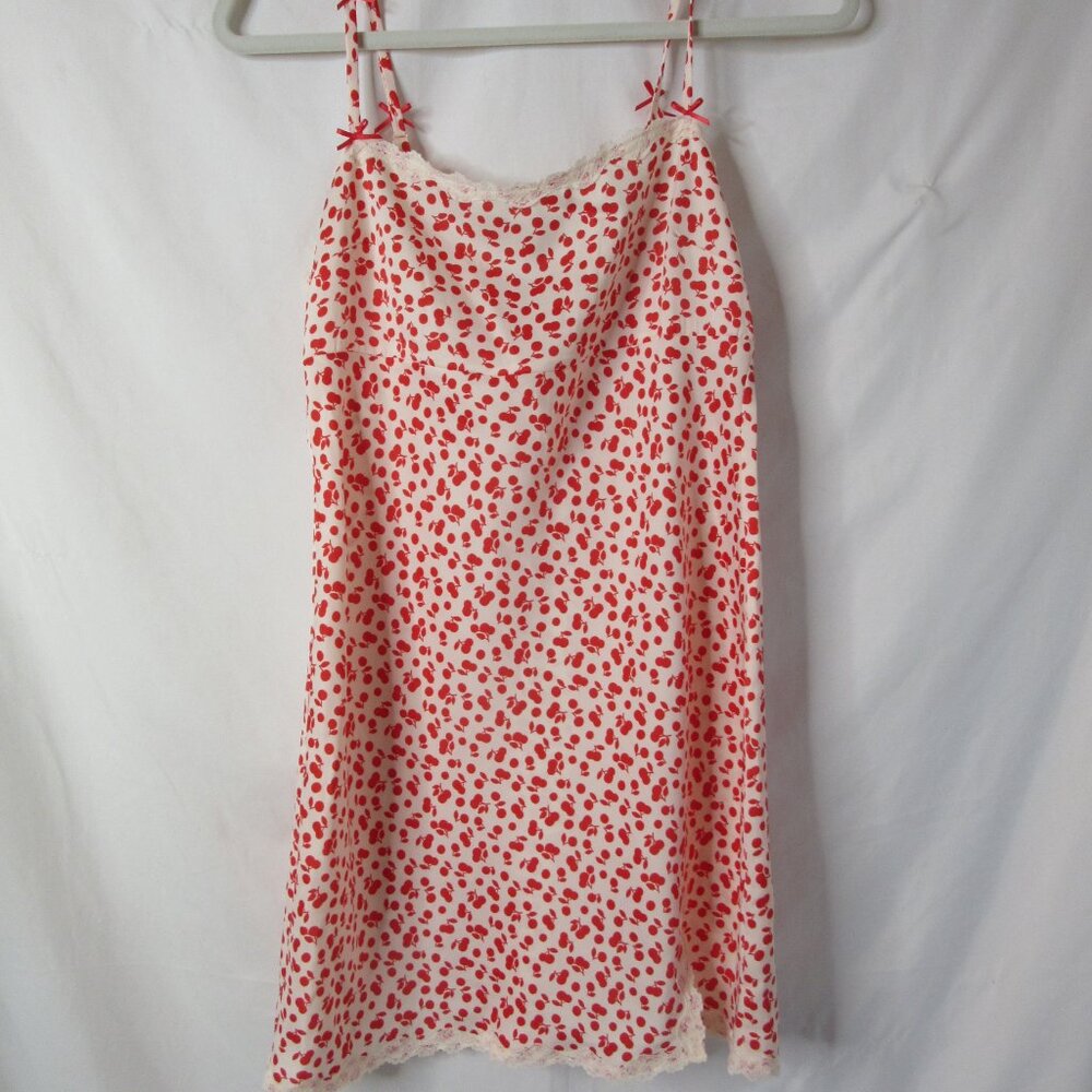 Wild Fable Mini Satin Slip Dress Pink and Red Cherries Lace Bows Size Small NWT